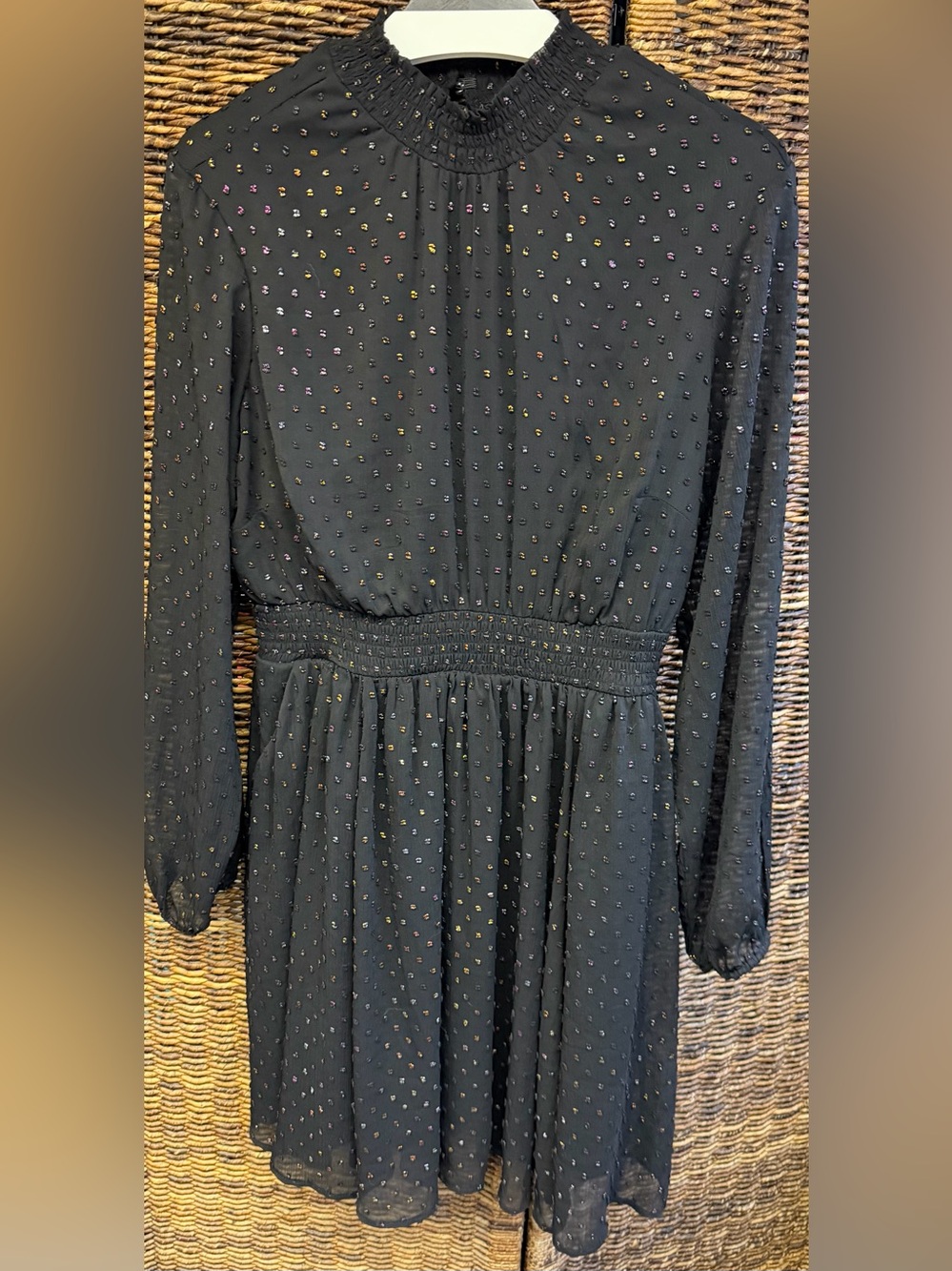 Torrid-Black Long-Sleeve Smocked Waist Dress w/ Color Dot Accents- Size:00
